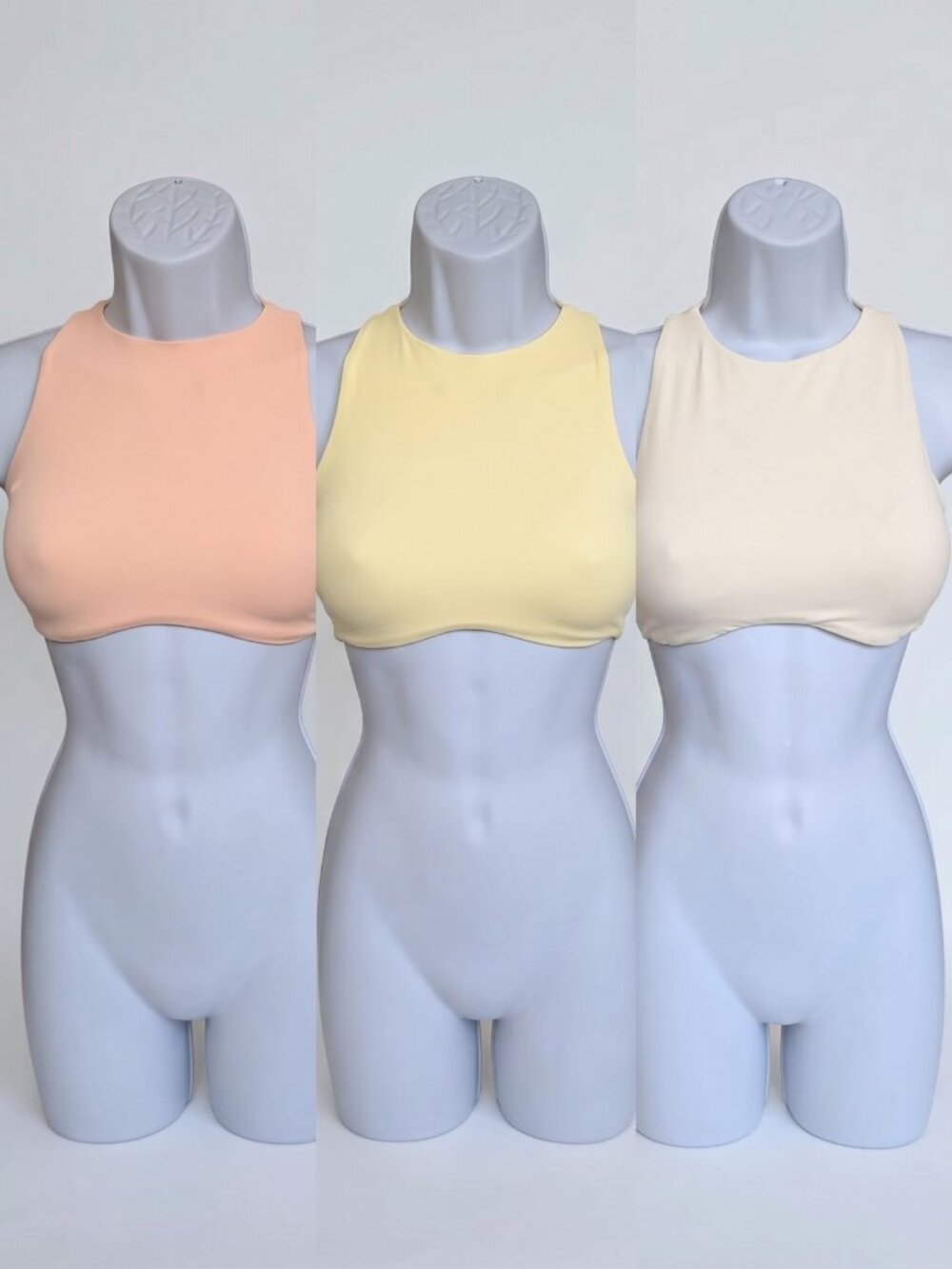 3 High Neck Seamless Cutout Sports Bras Crop Tank Yellow Pink Tan Small NWOT